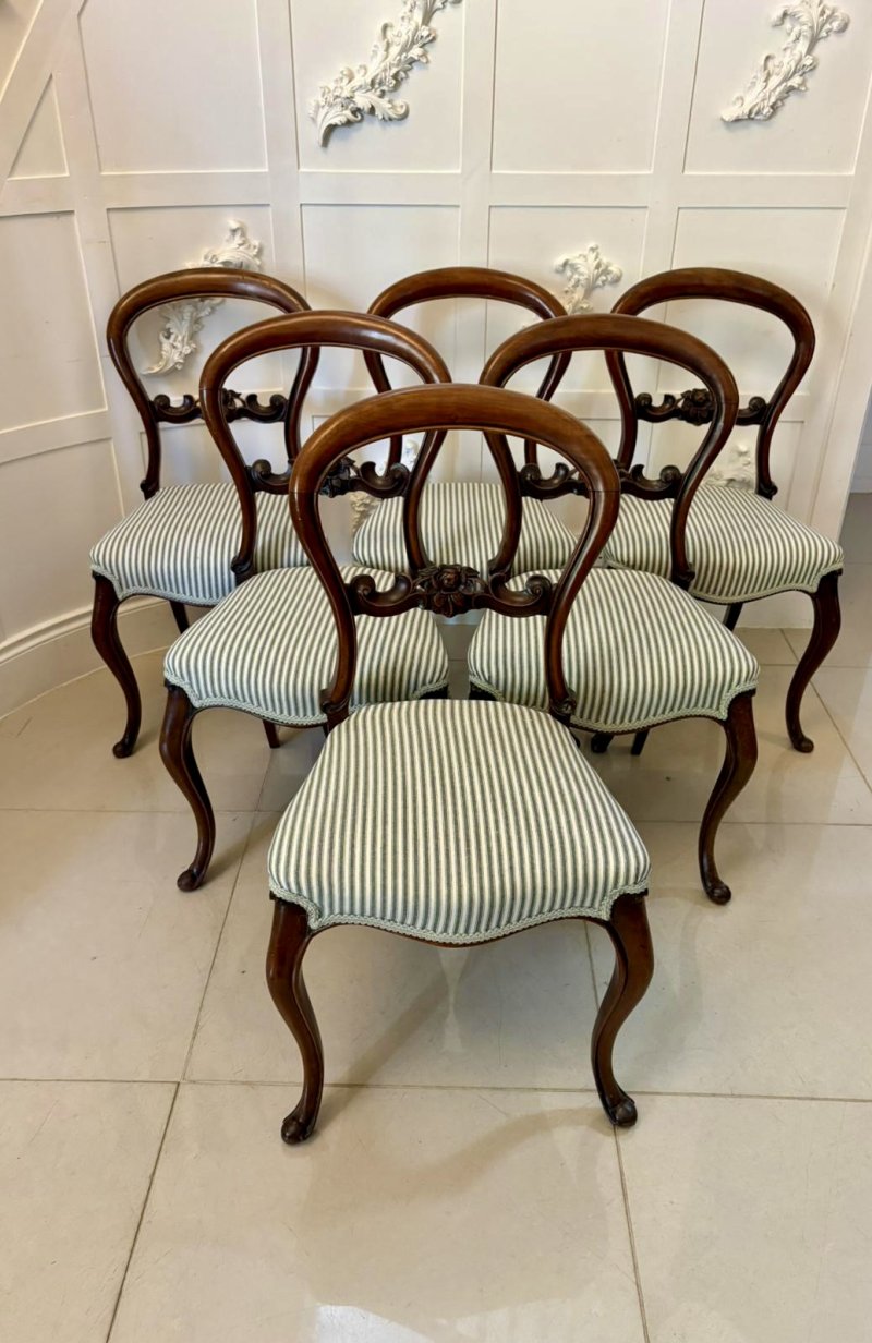 Set of 6 Antique Victorian Quality Carved Mahogany Balloon Back Dining Chairs - Image 3